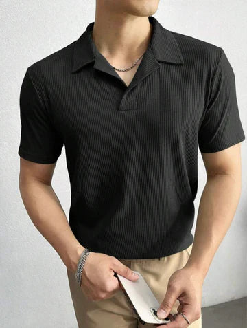 Emerce - Waffle Knitted Polo - BLACK